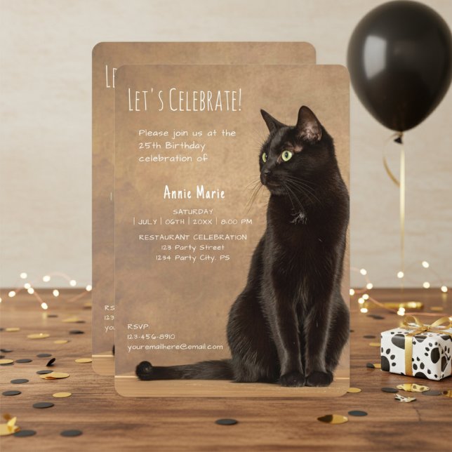 Black Cat Birthday Invitation (Black Cat Birthday Invitation)