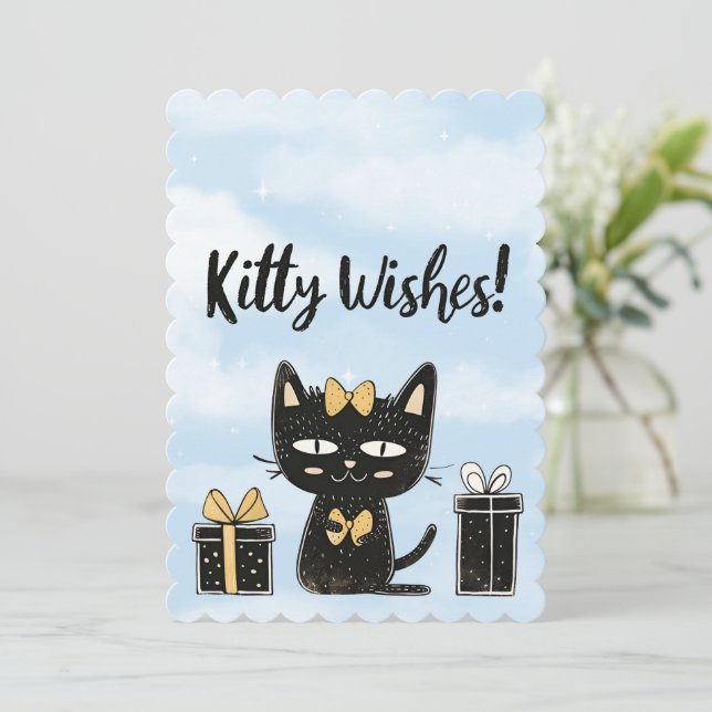 Black Cat Birthday Kitty Wishes (Standing Front)