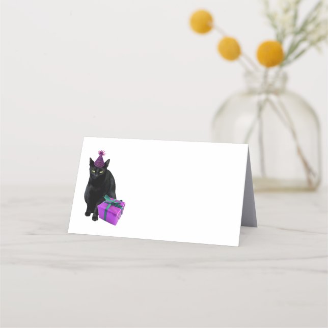 Black Cat Birthday Party Place Cards (Front)