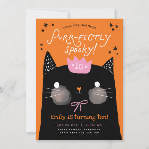 Black Cat Birthday, Purrfectly Spooky, Halloween Invitation