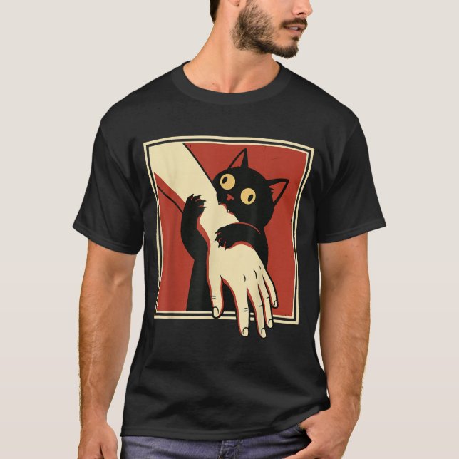 Black Cat Biting Arm T-Shirt (Front)