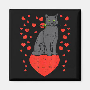 Black Cat Biting Rose Hearts Valentines Day Animal Magnet