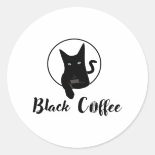 Black cat - black Coffee   Classic Round Sticker