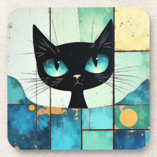 Black Cat Block art Coaster