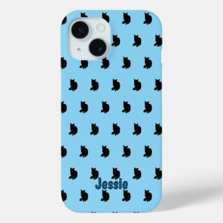 Black Cat (Blue) iPhone 15 Case