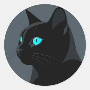 Black Cat Blue Eyes Portrait Classic Round Sticker