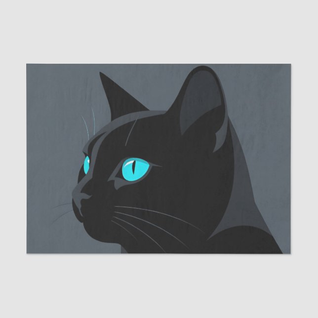 Black Cat Blue Eyes Portrait Tissue Paper (Front)