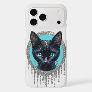 Black Cat Blue Eyes Silver Gothic Portrait