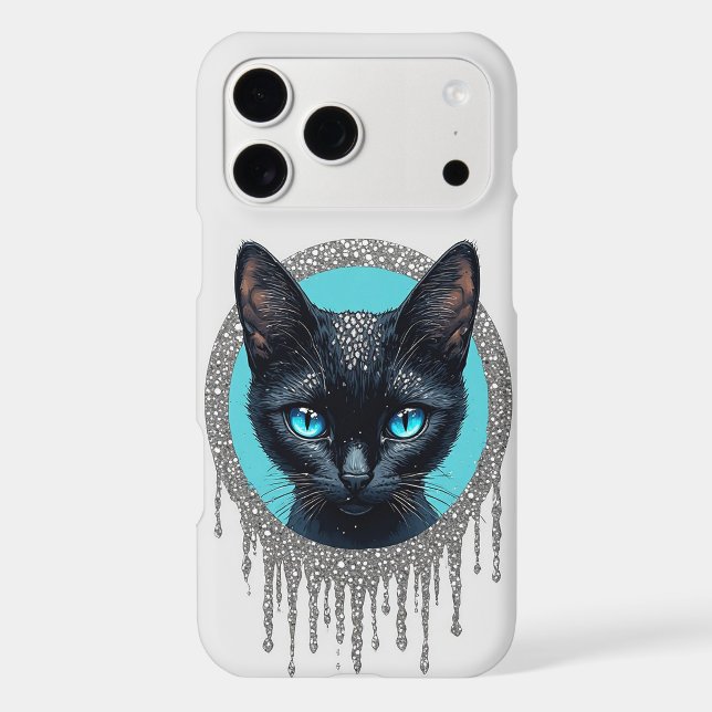 Black Cat Blue Eyes Silver Gothic Portrait (Back)