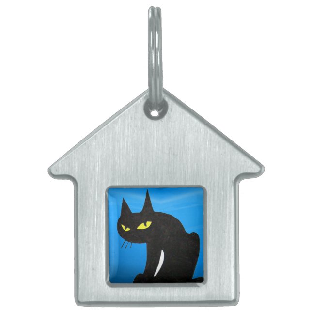 BLACK CAT  ,Blue Sapphire Pet Name Tag (Front)