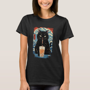 Black Cat Boba Tea Bubble Tea Japanese Vintage Ret T-Shirt