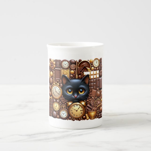 Black cat bone china mug (Front)