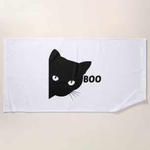 Black cat boo Halloween gift cats Beach Towel