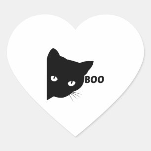Black cat boo Halloween gift cats Heart Sticker