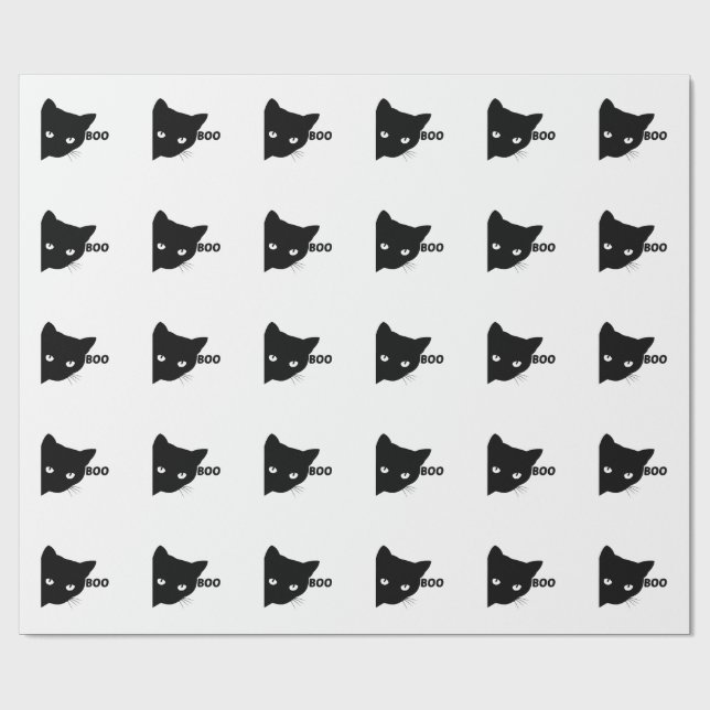 Black cat boo Halloween gift cats Wrapping Paper (Flat)