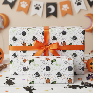Black Cat Boo-tifully Tangled Kitten Halloween Wrapping Paper