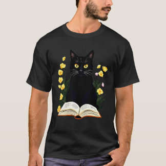 Black Cat Book Lover Mystical Reading Halloween Vi T-Shirt