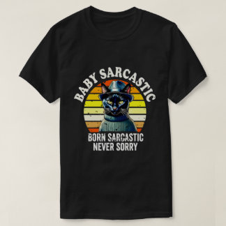 Black Cat Born Sarcastic Never Sorry Retro Sunset T-Shirt