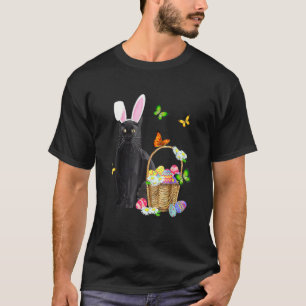Black Cat Bunny Hat Rabbit Easter Eggs Basket Egg T-Shirt