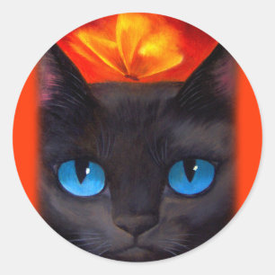 Black Cat Butterfly Painting Art - Multi Classic Round Sticker