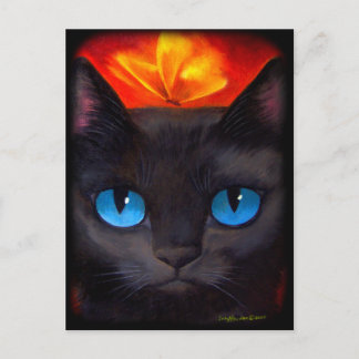 Black Cat Butterfly Painting Art - Multi Postcard