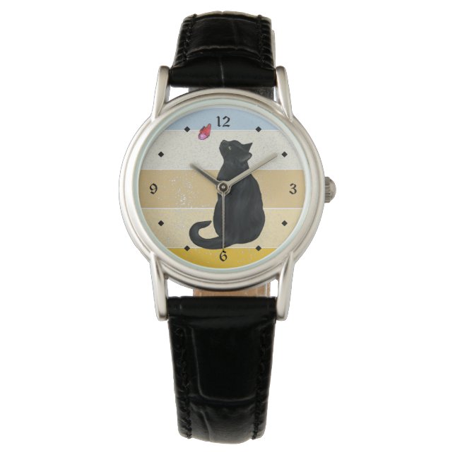Black Cat Butterfly Retro Sunset Watch (Front)