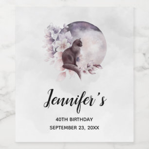 Black Cat by a Magical Full Moon Birthday Wine Label