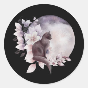 Black Cat by a Magical Full Moon Classic Round Sticker