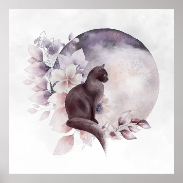 Black Cat by a Magical Full Moon Poster (Front)