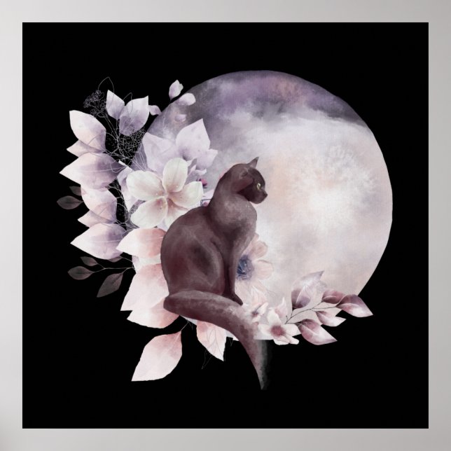 Black Cat by a Magical Full Moon Poster (Front)
