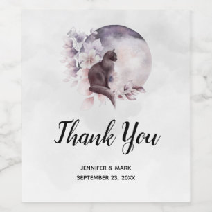 Black Cat by a Magical Full Moon Wedding Wine Label