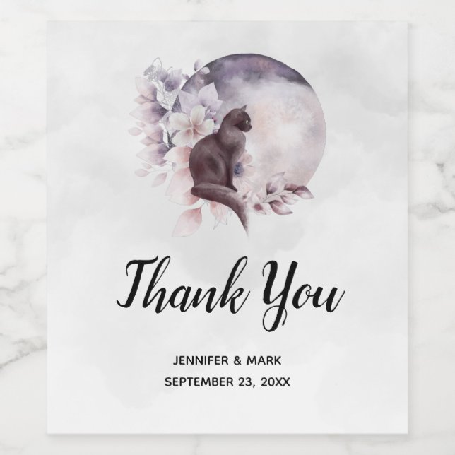 Black Cat by a Magical Full Moon Wedding Wine Label (Single Label)