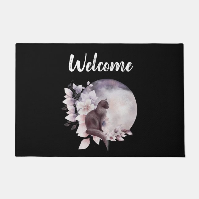 Black Cat by a Magical Full Moon Welcome Doormat (Front)