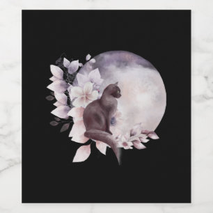 Black Cat by a Magical Full Moon Wine Label