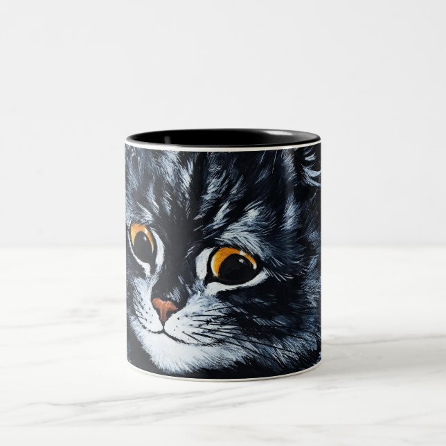Black Cat by Louis Wain Two-Tone Coffee Mug (Center)