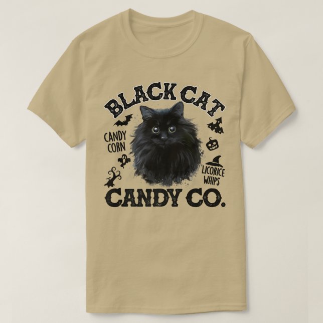 Black Cat Candy Corn Candy Co Funny Halloween Prem T-Shirt (Design Front)
