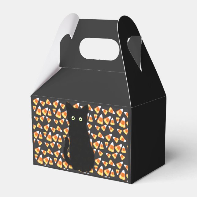 Black cat, Candy corn pattern, Halloween fun   Favour Box (Front Side)