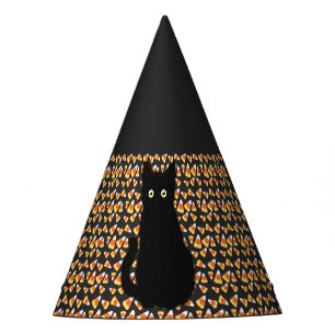 Black cat, Candy corn pattern, Halloween fun   Party Hat