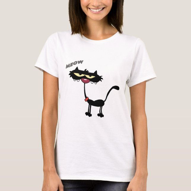 Black Cat Cartoon Charactrer T-Shirt (Front)