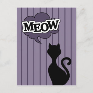 Black cat cartoon meow postcard