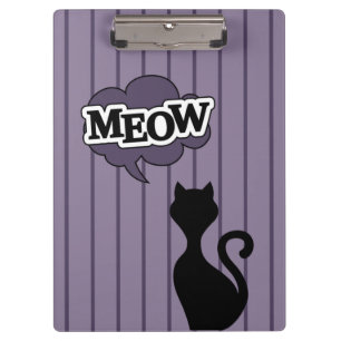 Black cat cartoon purple meow clipboard