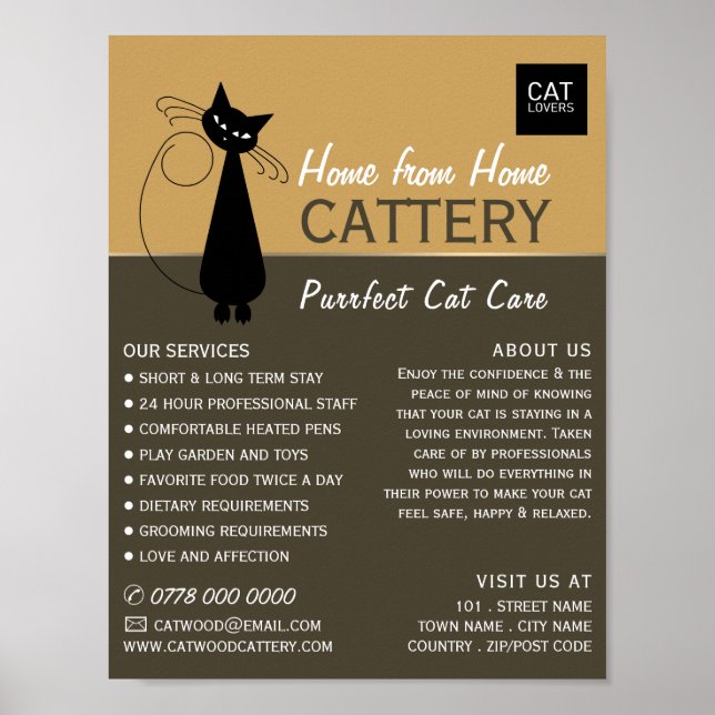 Black Cat, Cattery, Pet Boarding, Advertising Poster (Front)