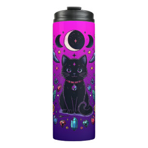 Black Cat Celestial Mystical Purple Pink Thermal Tumbler