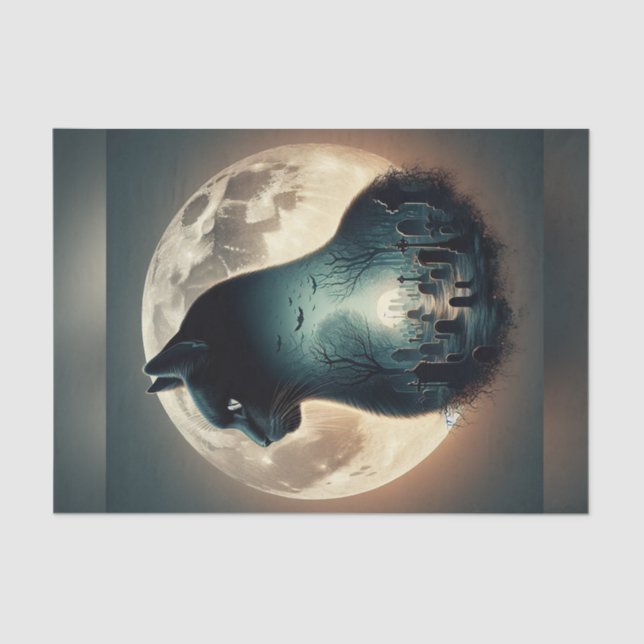 Black Cat Cemetery Halloween Decoupage Paper  (Front)