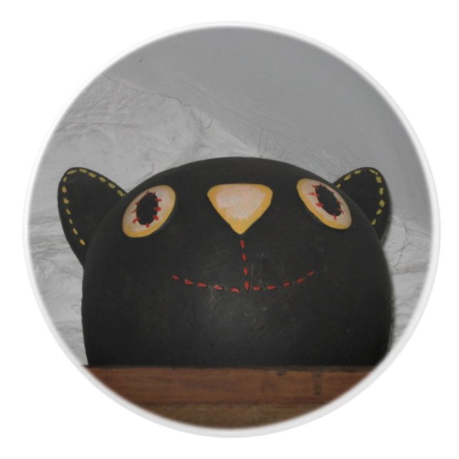 Black Cat Ceramic Knob (Front)