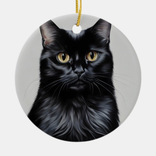 Black Cat Ceramic Tree Decoration (Front)