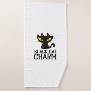 Black Cat Charm Halloween Bath Towel