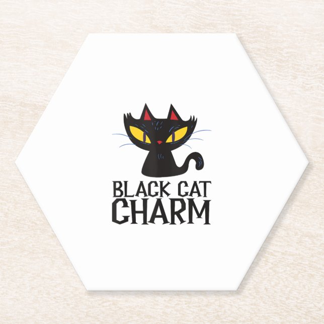 Black Cat Charm Halloween  Paper Coaster (Front)