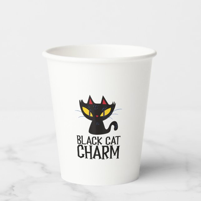 Black Cat Charm Halloween  Paper Cups (Front)