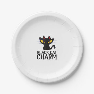 Black Cat Charm Halloween Paper Plate